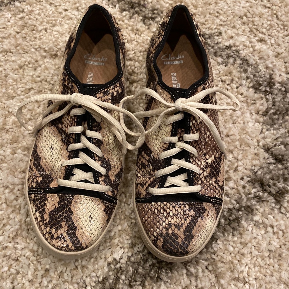 Clarks snake print sneakers